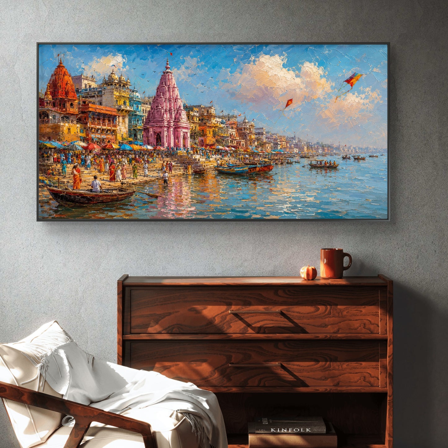 Banaras Ghat Premium Canvas Painting - Buy Online | Decor By Neon
