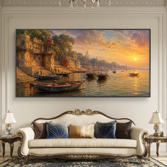 Banaras Ghat Premium Canvas Painting - Canvas Wall Art | Decor By Neon