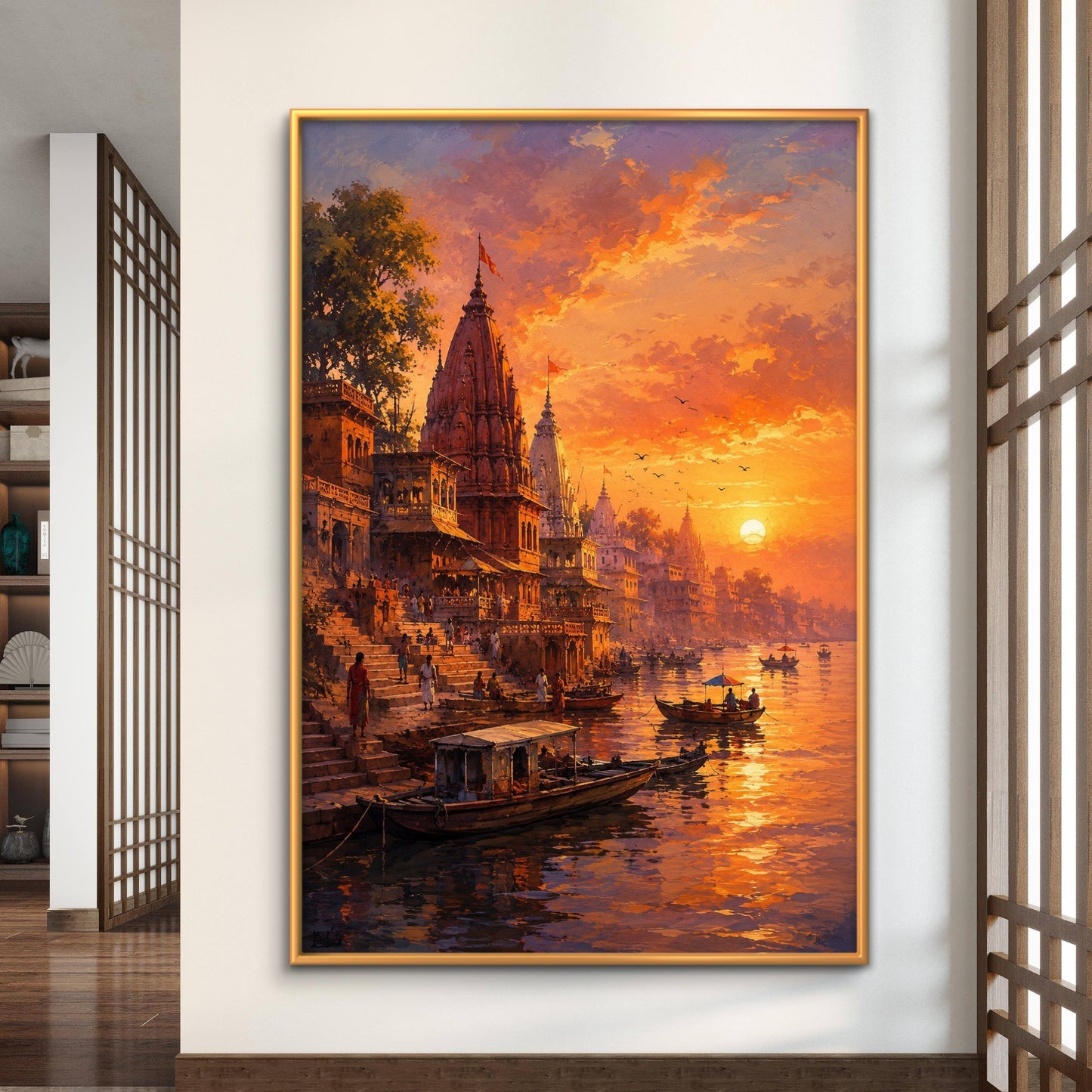 Banaras Ghat Premium Canvas Painting - Buy Online | Decor By Neon
