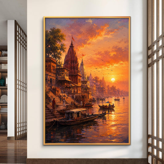 Banaras Ghat Premium Canvas Painting - Premium Wall Art | Decor By Neon