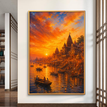 Banaras Ghat Premium Canvas Painting