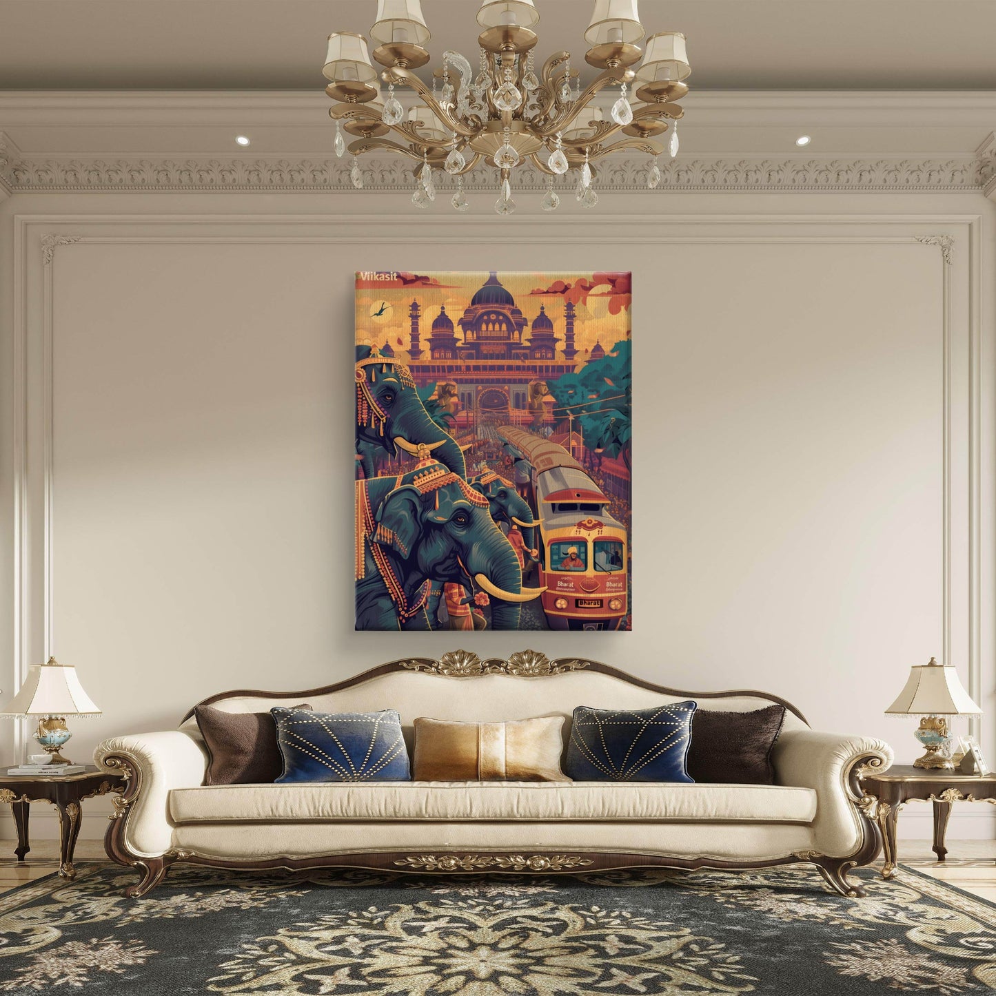 Tusker Parade Premium Canvas Wall Painting - Buy Online | Decor By Neon