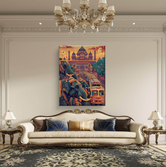 Tusker Parade Premium Canvas Wall Painting