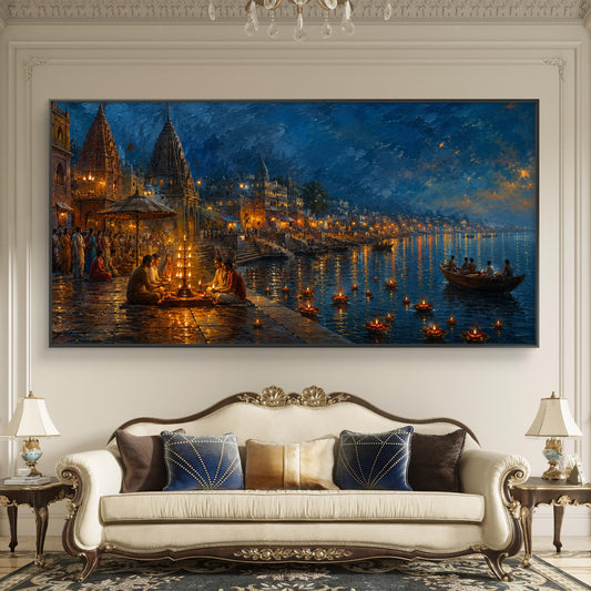 Banaras Ghat Premium Canvas Painting - Canvas Wall Art | Decor By Neon