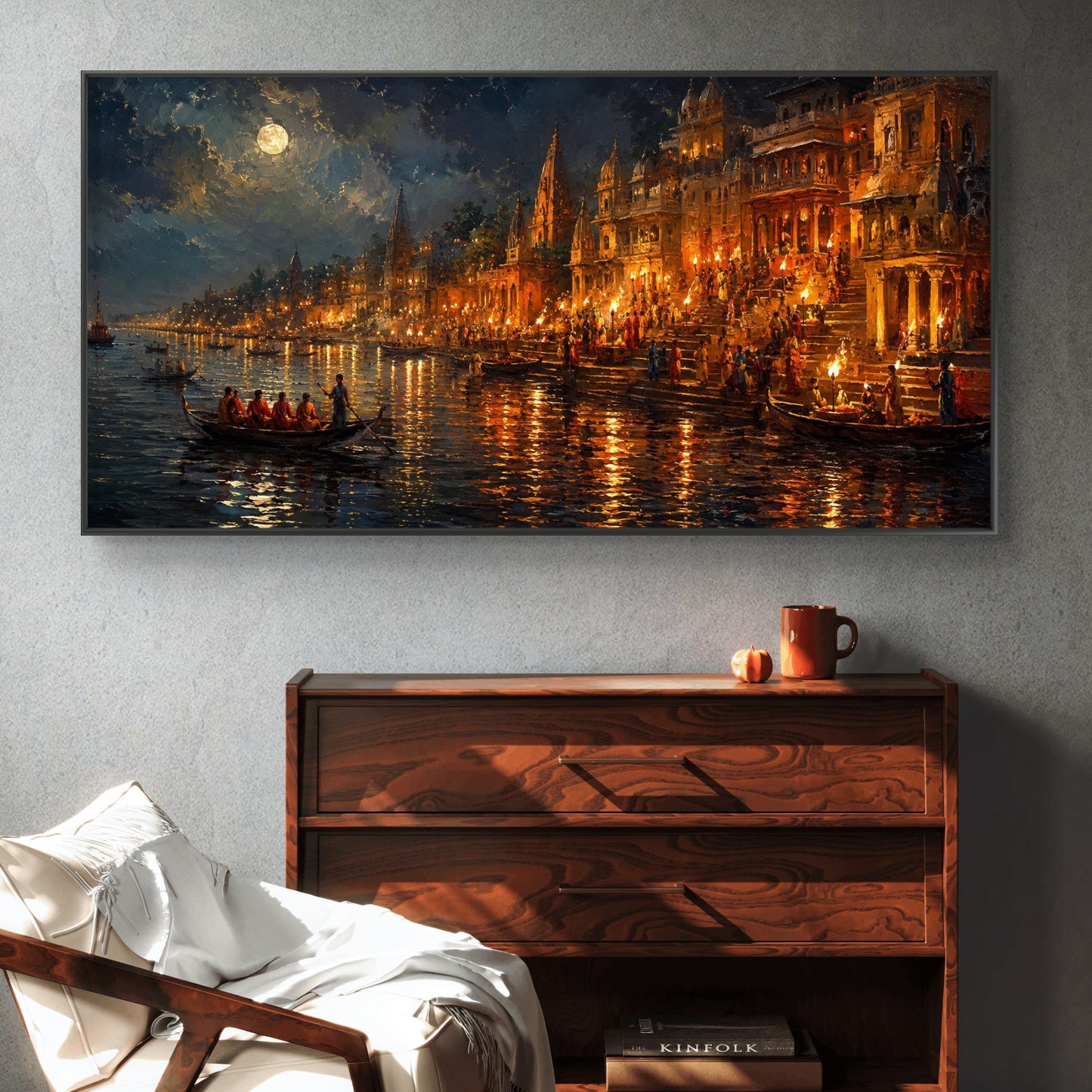 Banaras Ghat Premium Canvas Painting - Buy Online | Decor By Neon