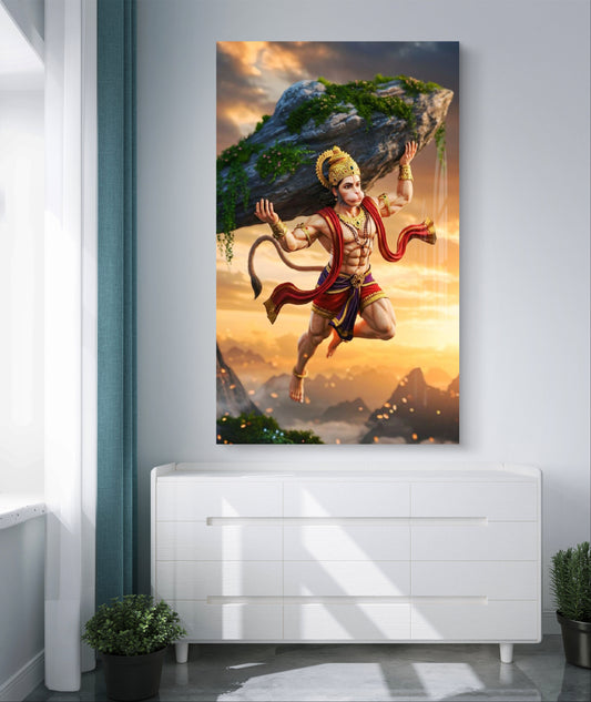 Sanjeevani Hanuman Premium Acrylic Wall Art for Home & Temple Decor