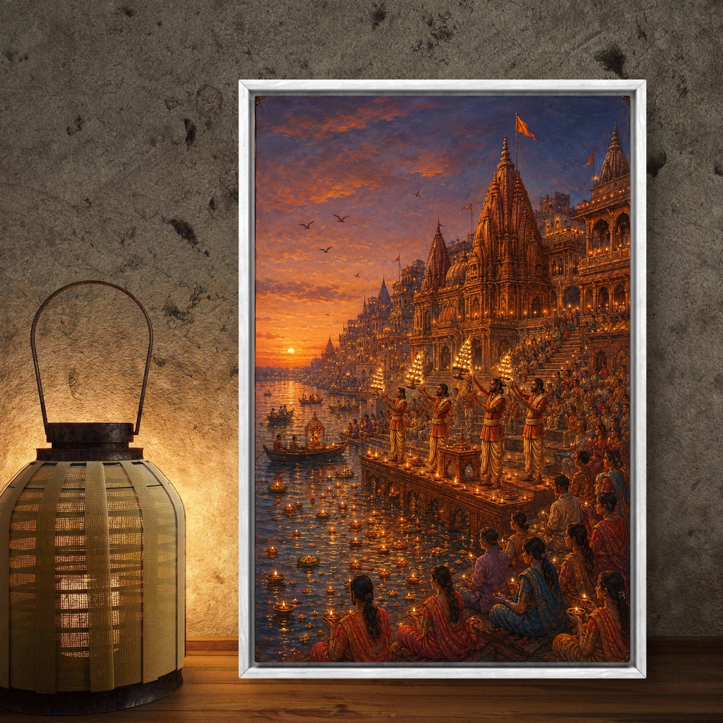 Banaras Ghat Premium Canvas Painting - Buy Online | Decor By Neon