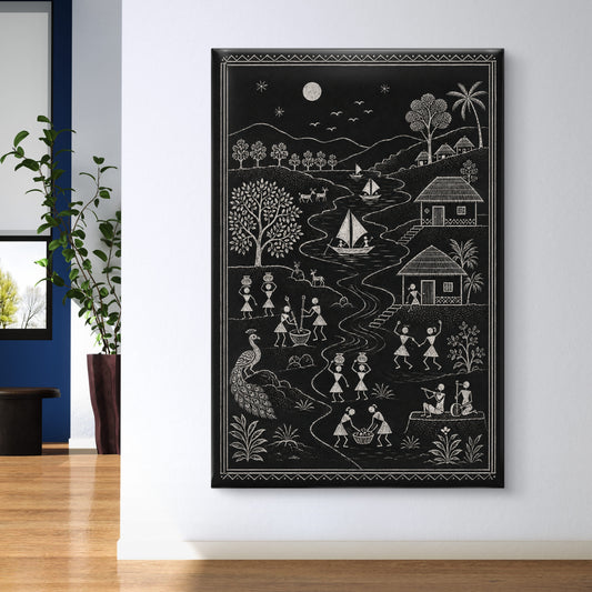 Warli Art Premium Canvas Painting - Premium Wall Art | Decor By Neon