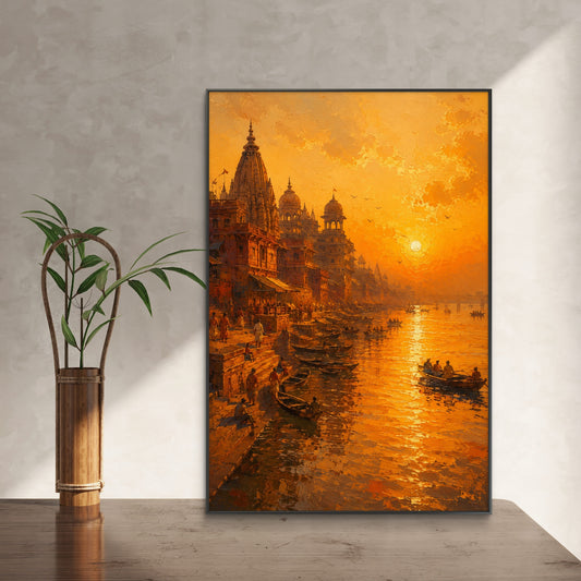 Banaras Ghat Premium Canvas Painting - Canvas Wall Art | Decor By Neon