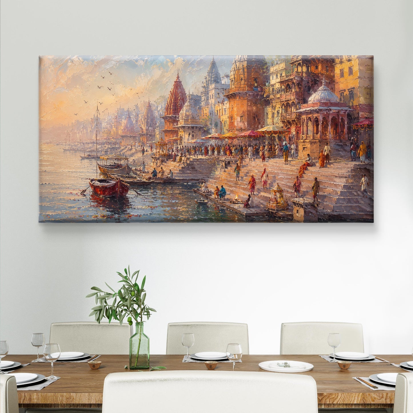Banaras Ghat Premium Canvas Painting - Buy Online | Decor By Neon