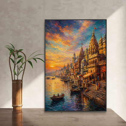 Banaras Ghat Premium Canvas Painting