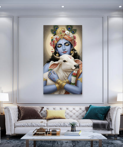 Lord Krishna with Cow Premium Acrylic Wall Art for Home & Temple Decor