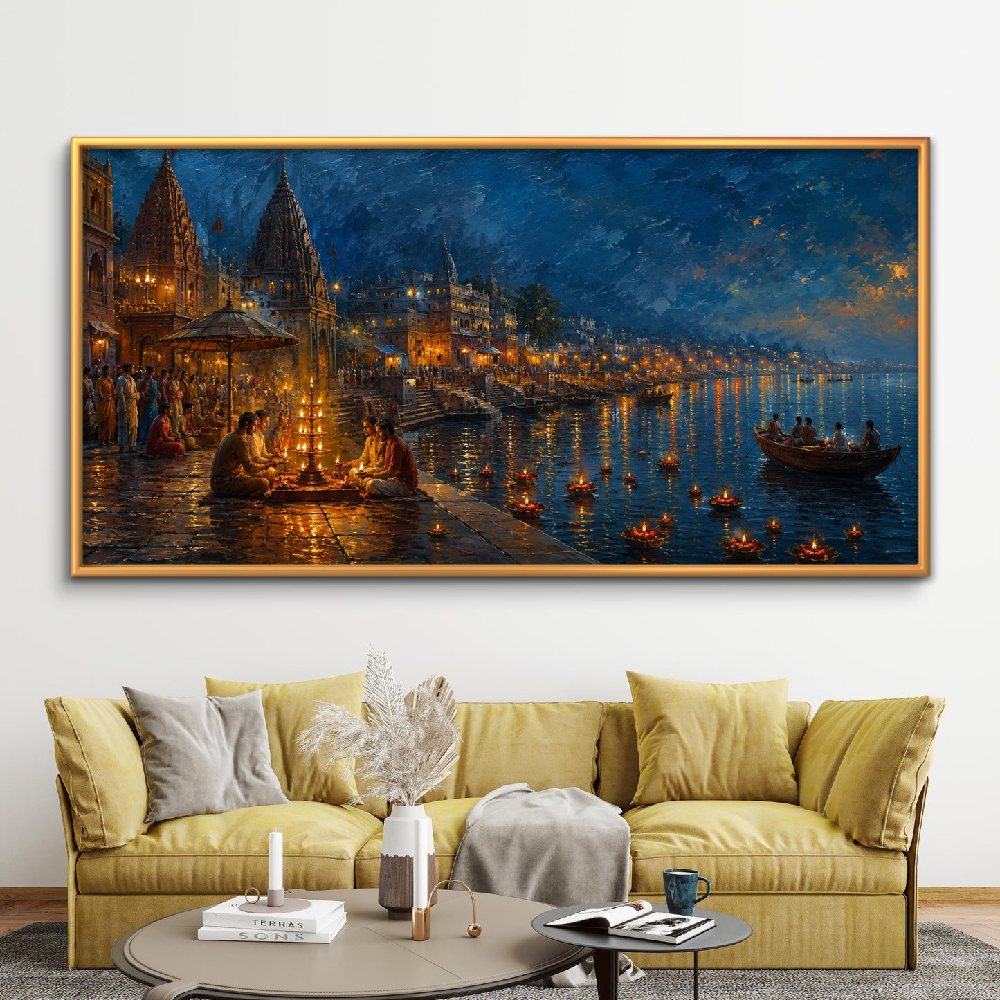 Banaras Ghat Premium Canvas Painting - Buy Online | Decor By Neon