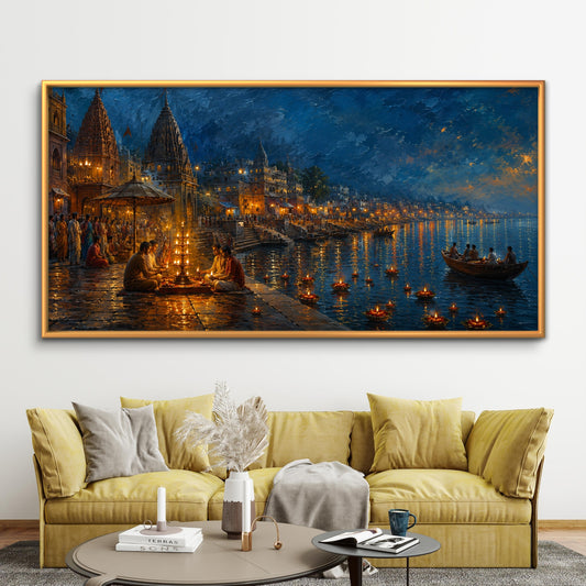 Banaras Ghat Premium Canvas Painting - Premium Wall Art | Decor By Neon
