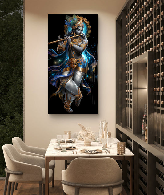 Krishna Ji with Flute Premium Acrylic Wall Art for Home & Temple Decor