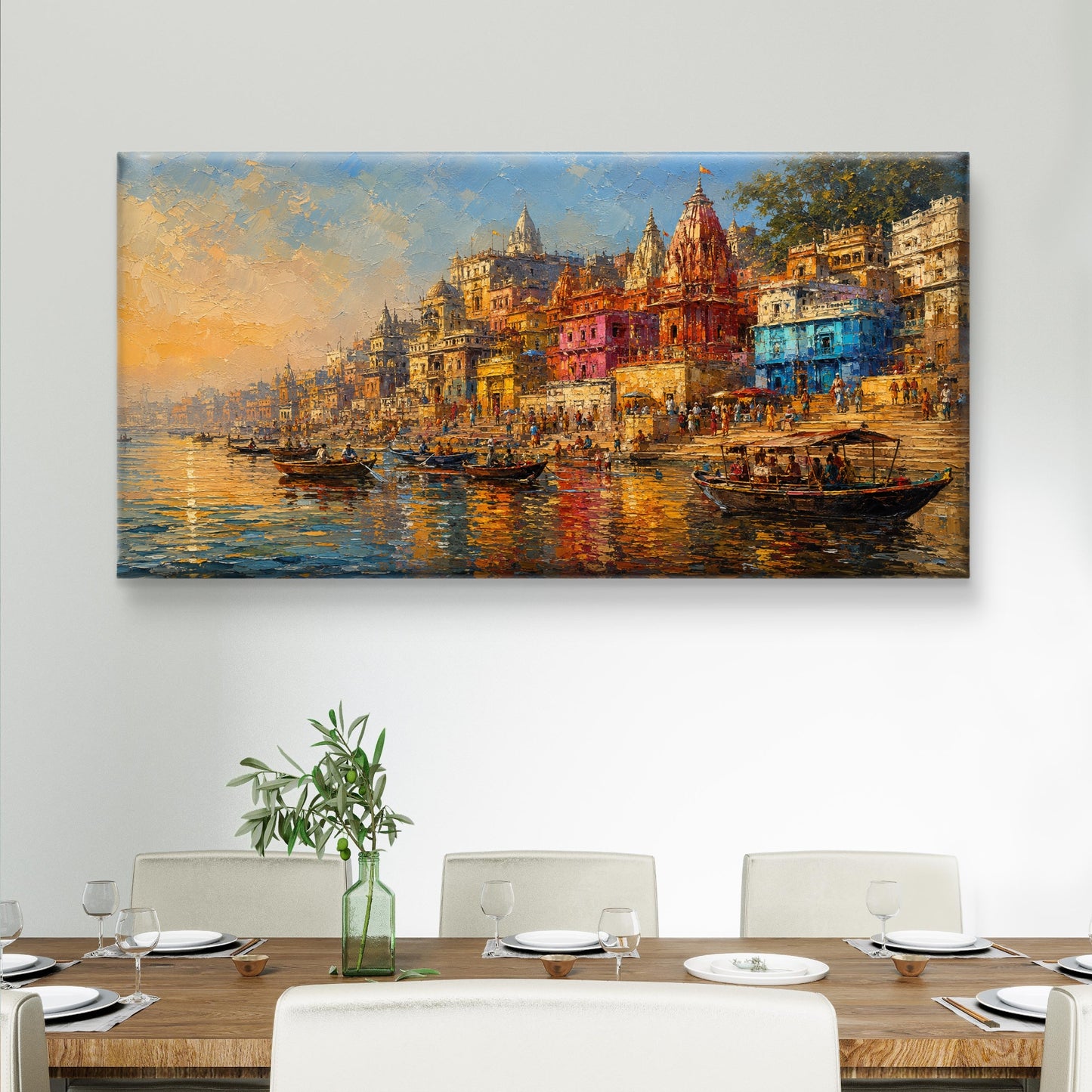 Banaras Ghat Premium Canvas Painting - Buy Online | Decor By Neon