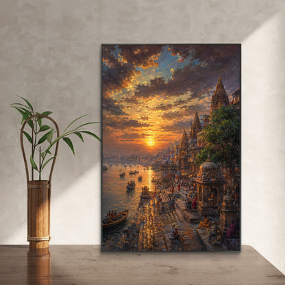 Banaras Ghat Premium Canvas Painting