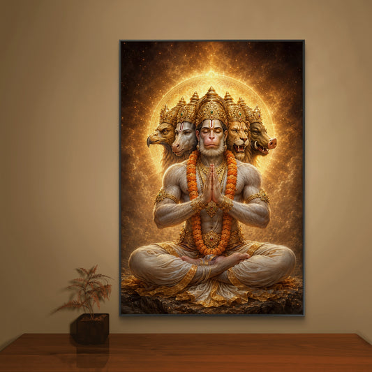 Panchmukhi Hanuman Ji Premium Canvas Painting - Canvas Wall Art | Decor By Neon