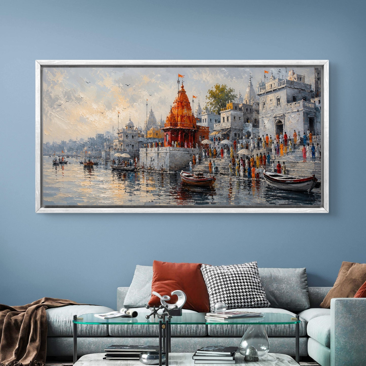 Banaras Ghat Premium Canvas Painting - Buy Online | Decor By Neon
