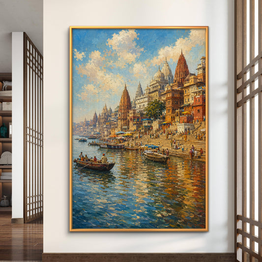 Banaras Ghat Premium Canvas Painting - Premium Wall Art | Decor By Neon