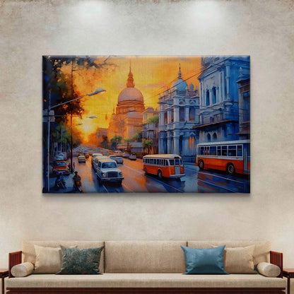 Retro Streetscape Premium Canvas Wall Painting