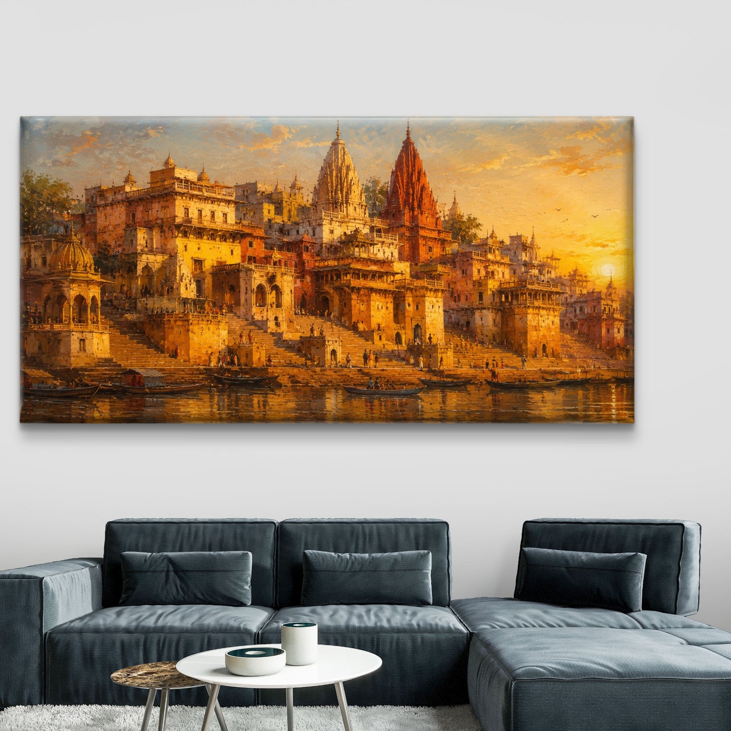 Banaras Ghat Premium Canvas Painting - Buy Online | Decor By Neon