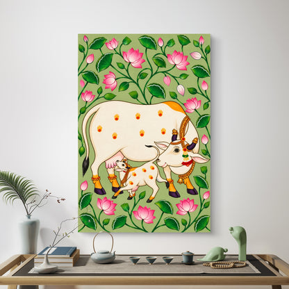 Traditional Pichwai Kamdhenu Cow Premium Canvas Painting