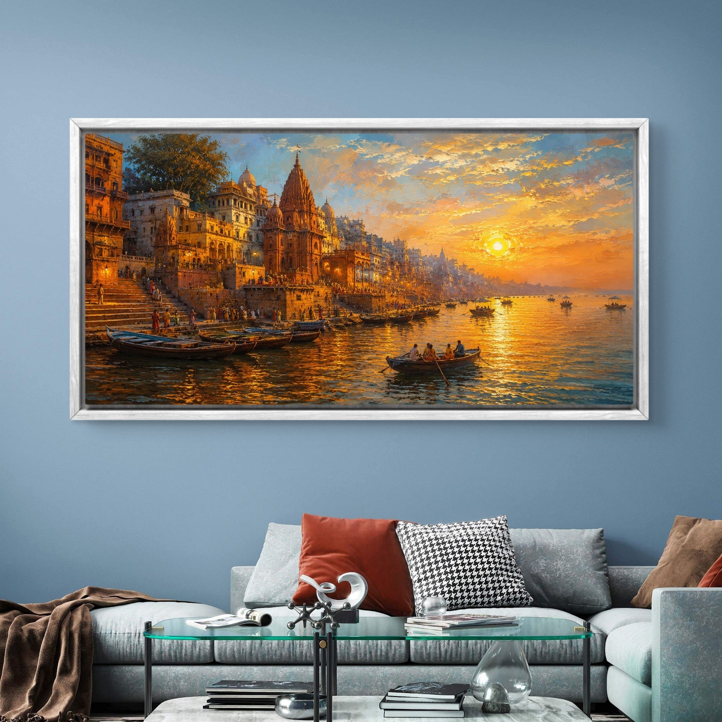 Banaras Ghat Premium Canvas Painting - Buy Online | Decor By Neon