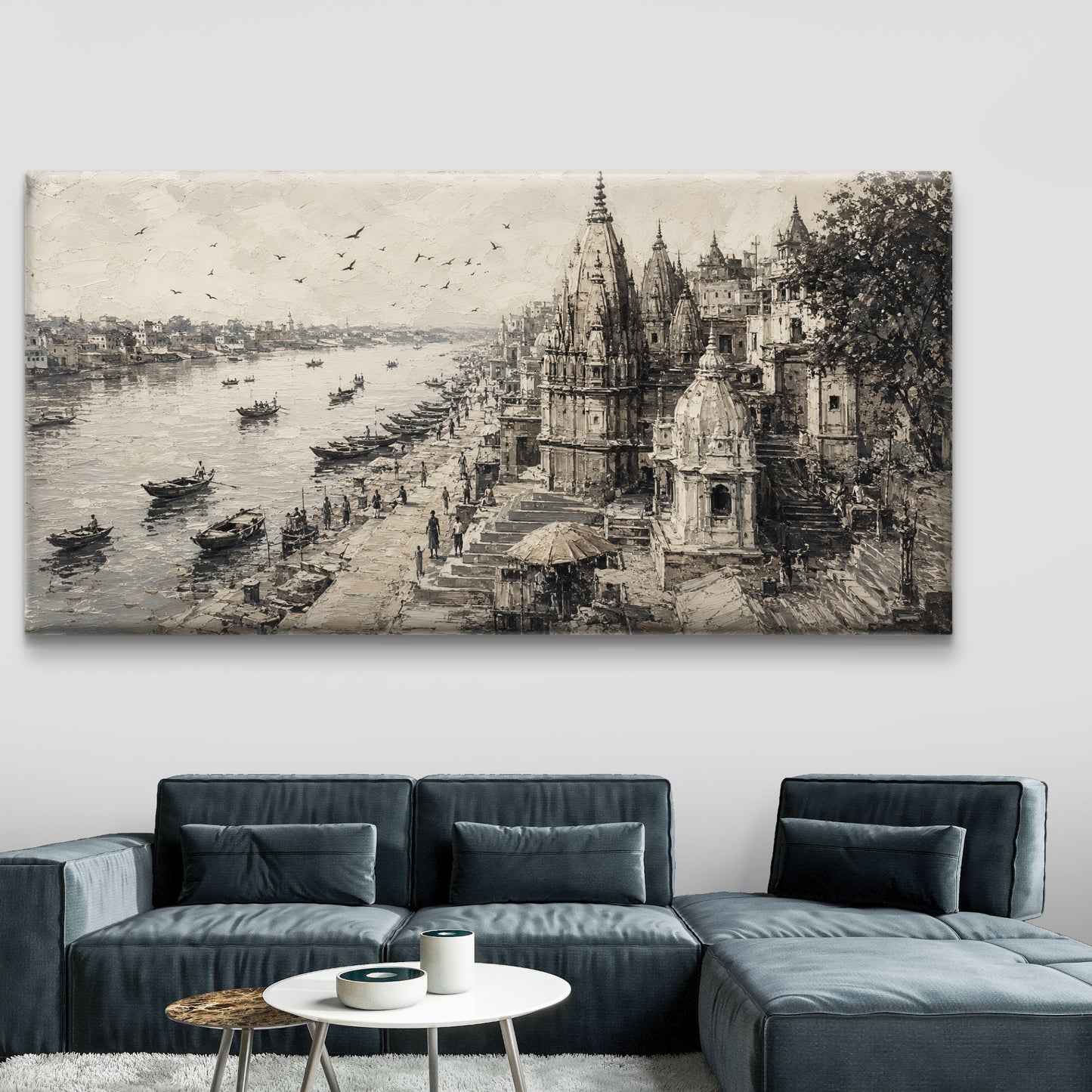 Banaras Ghat Premium Canvas Painting - Buy Online | Decor By Neon