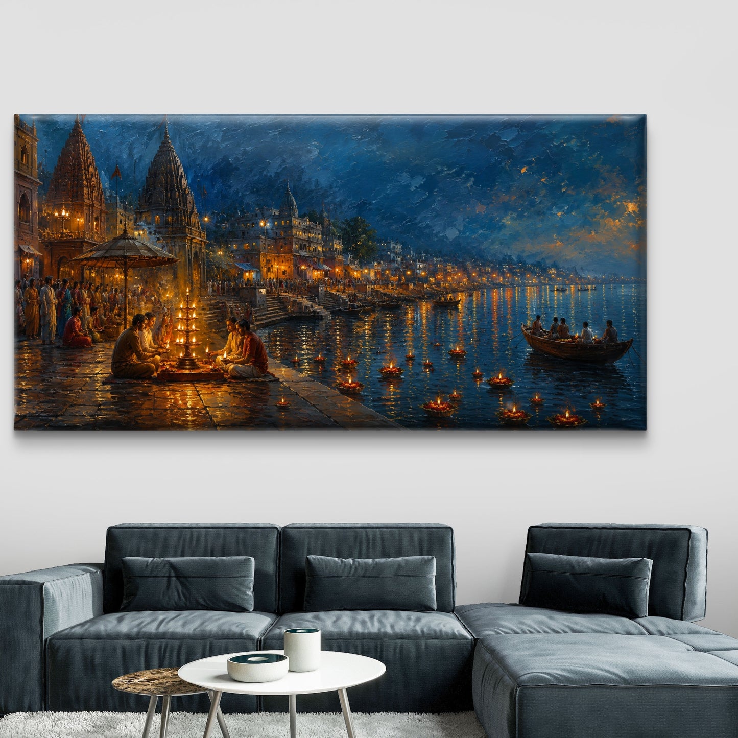 Banaras Ghat Premium Canvas Painting - Buy Online | Decor By Neon