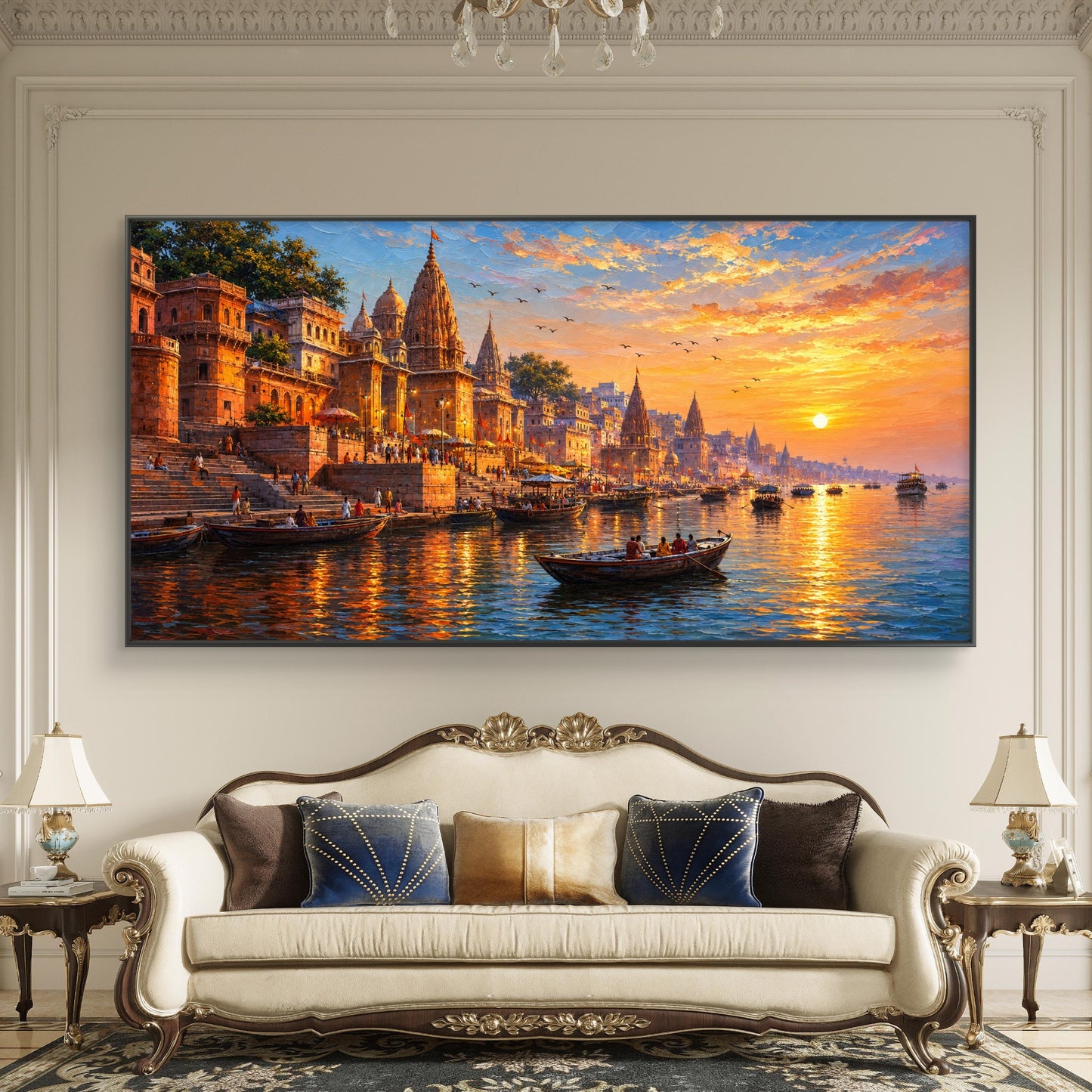 Banaras Ghat Premium Canvas Painting - Buy Online | Decor By Neon