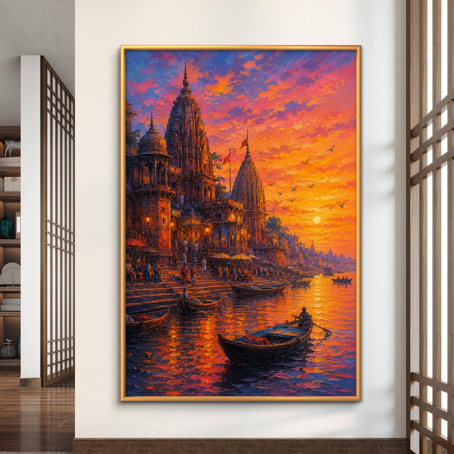 Banaras Ghat Premium Canvas Painting - Buy Online | Decor By Neon