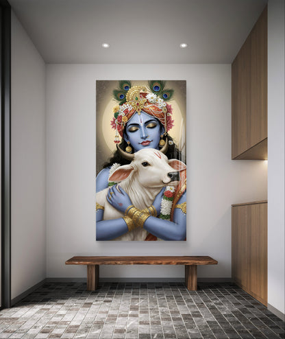 Lord Krishna with Cow Premium Acrylic Wall Art for Home & Temple Decor