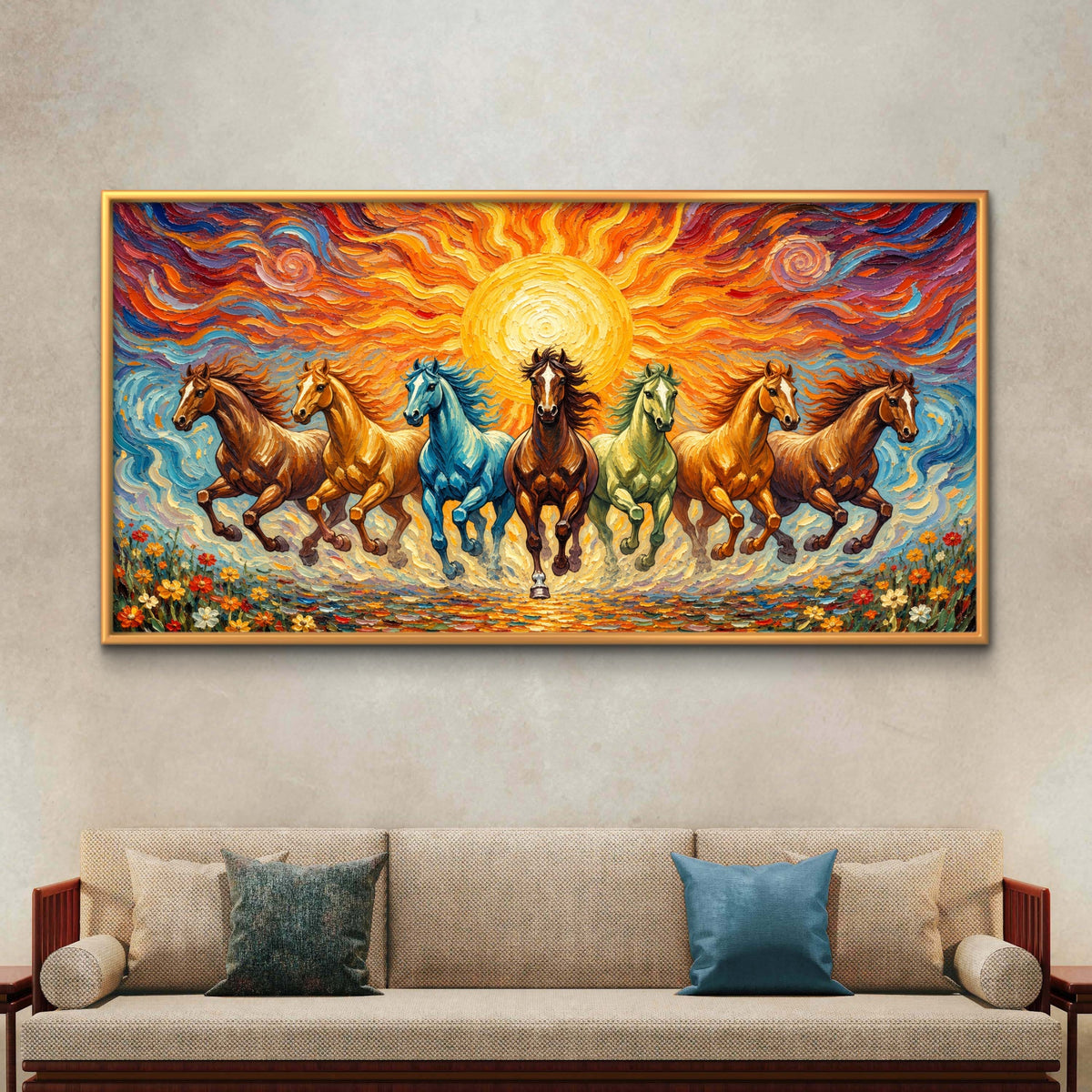 Seven Horses Premium Canvas Painting - Buy Online | Decor By Neon
