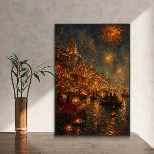 Banaras Ghat Premium Canvas Painting - Canvas Wall Art | Decor By Neon