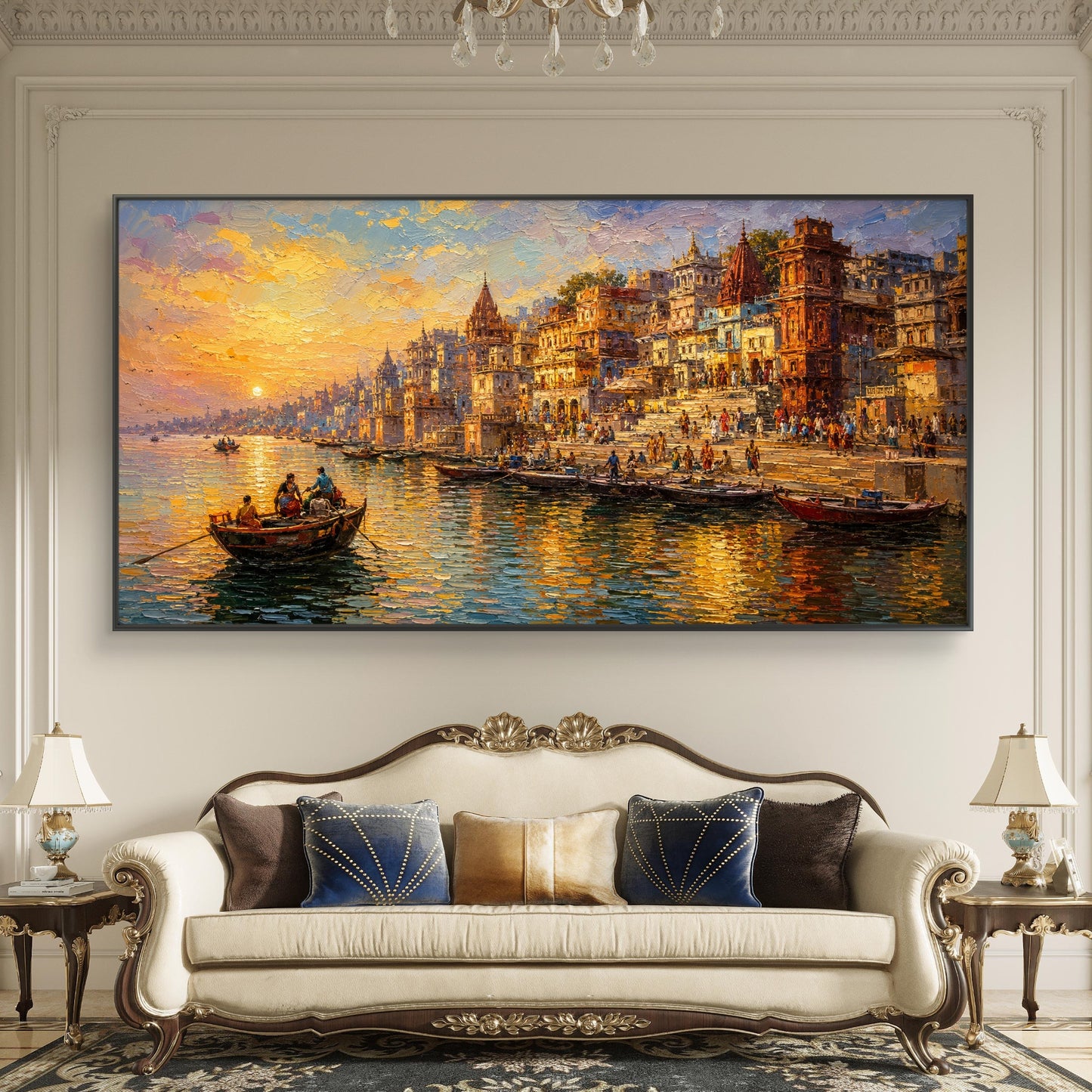 Banaras Ghat Premium Canvas Painting - Buy Online | Decor By Neon