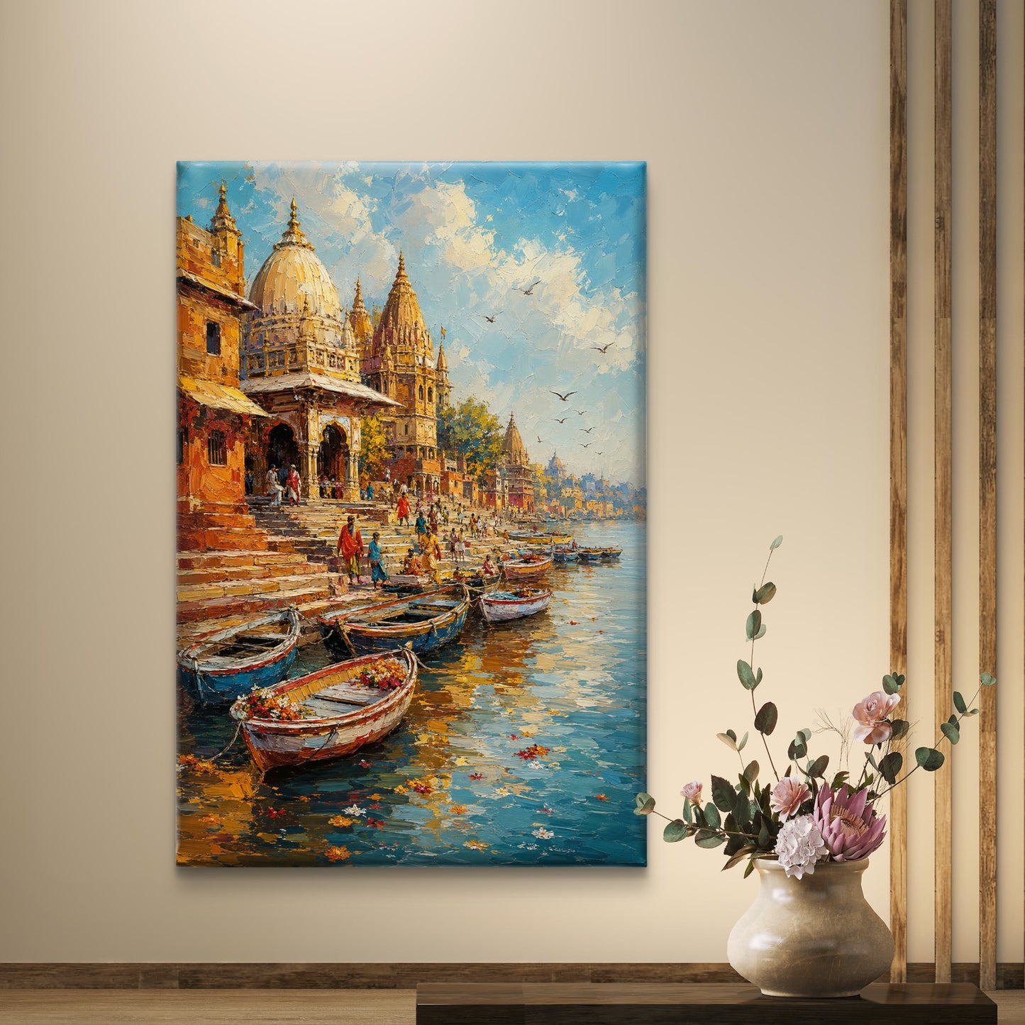 Banaras Ghat Premium Canvas Painting - Buy Online | Decor By Neon