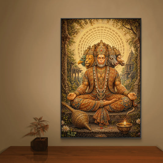 Panchmukhi Hanuman Ji Premium Canvas Painting - Canvas Wall Art | Decor By Neon