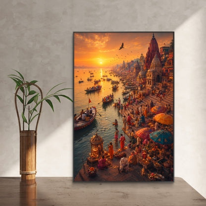 Banaras Ghat Premium Canvas Painting
