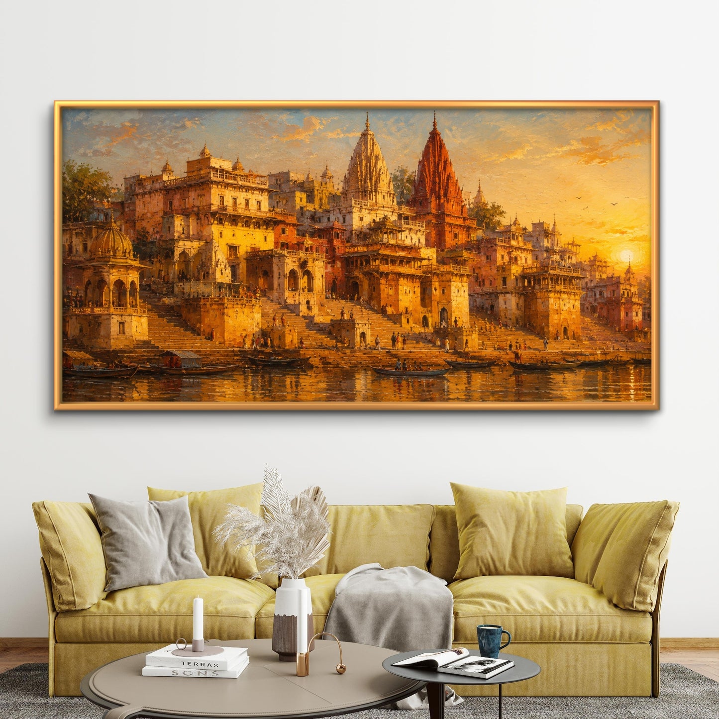 Banaras Ghat Premium Canvas Painting - Buy Online | Decor By Neon