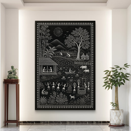 Warli Art Premium Canvas Painting - Canvas Wall Art | Decor By Neon