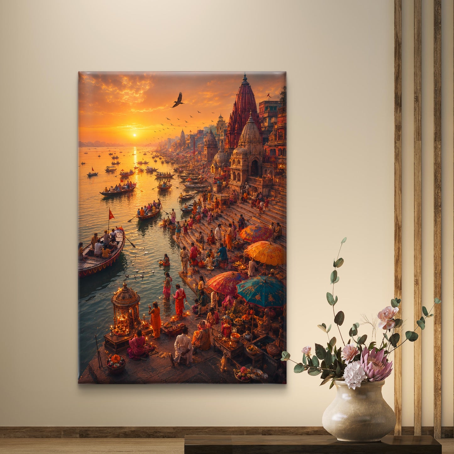 Banaras Ghat Premium Canvas Painting - Buy Online | Decor By Neon