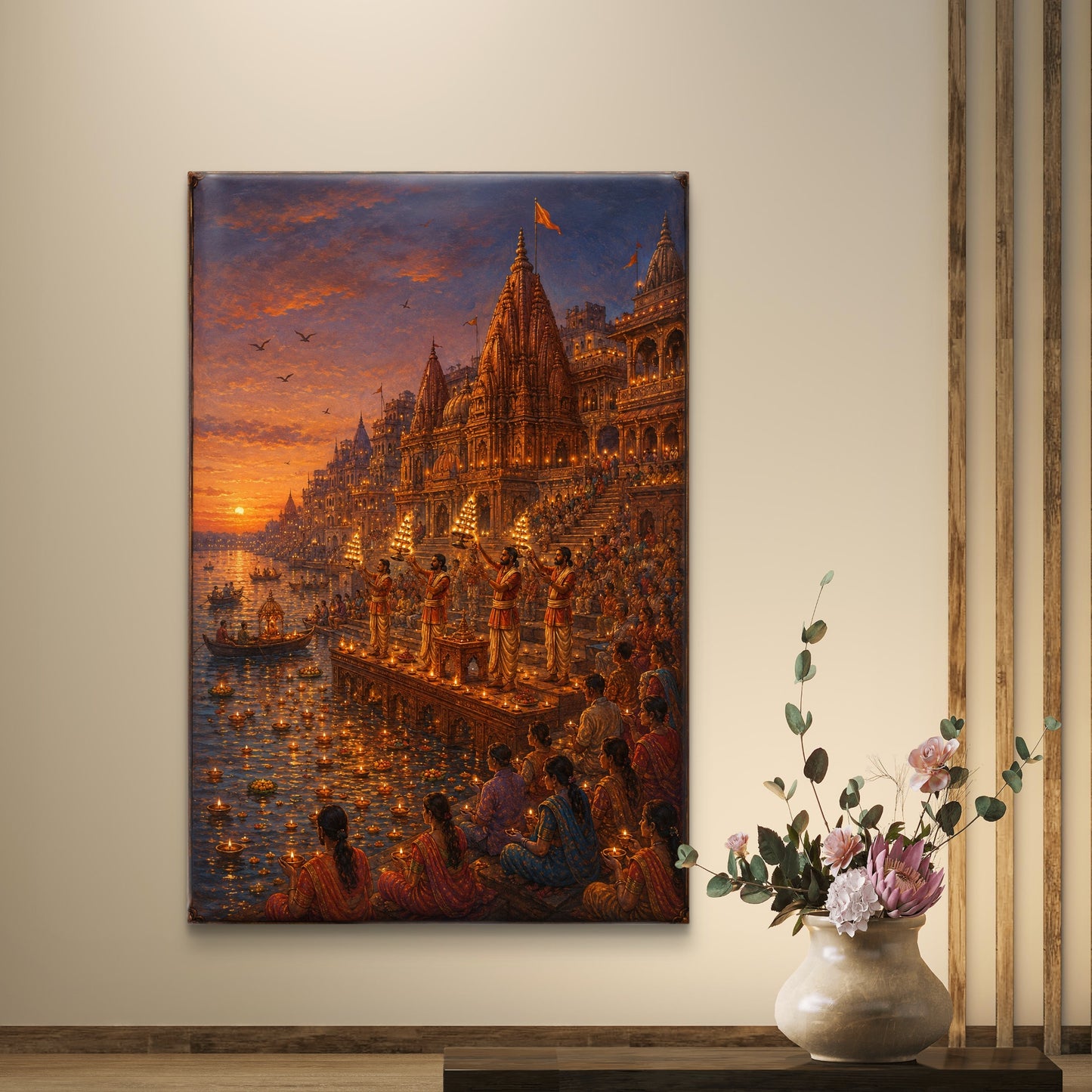 Banaras Ghat Premium Canvas Painting - Buy Online | Decor By Neon