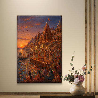Banaras Ghat Premium Canvas Painting