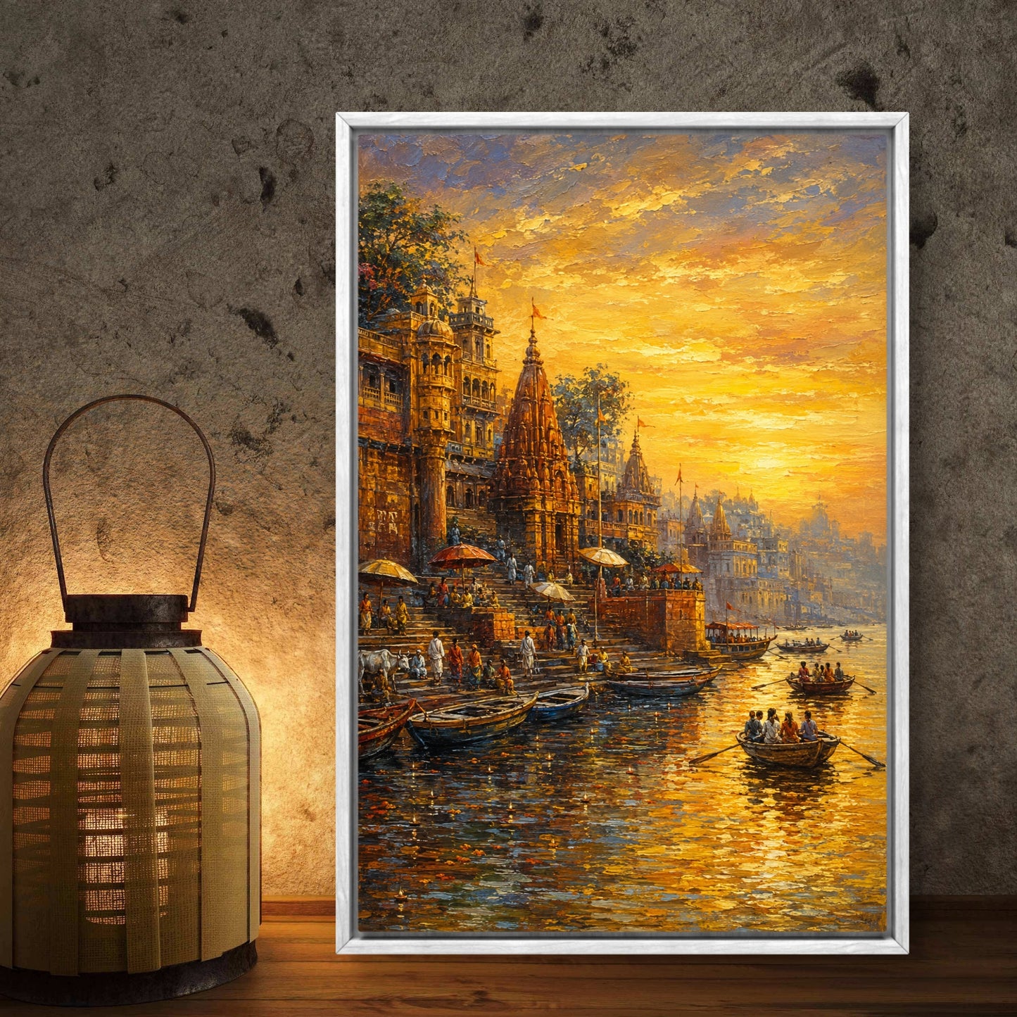 Banaras Ghat Premium Canvas Painting - Buy Online | Decor By Neon