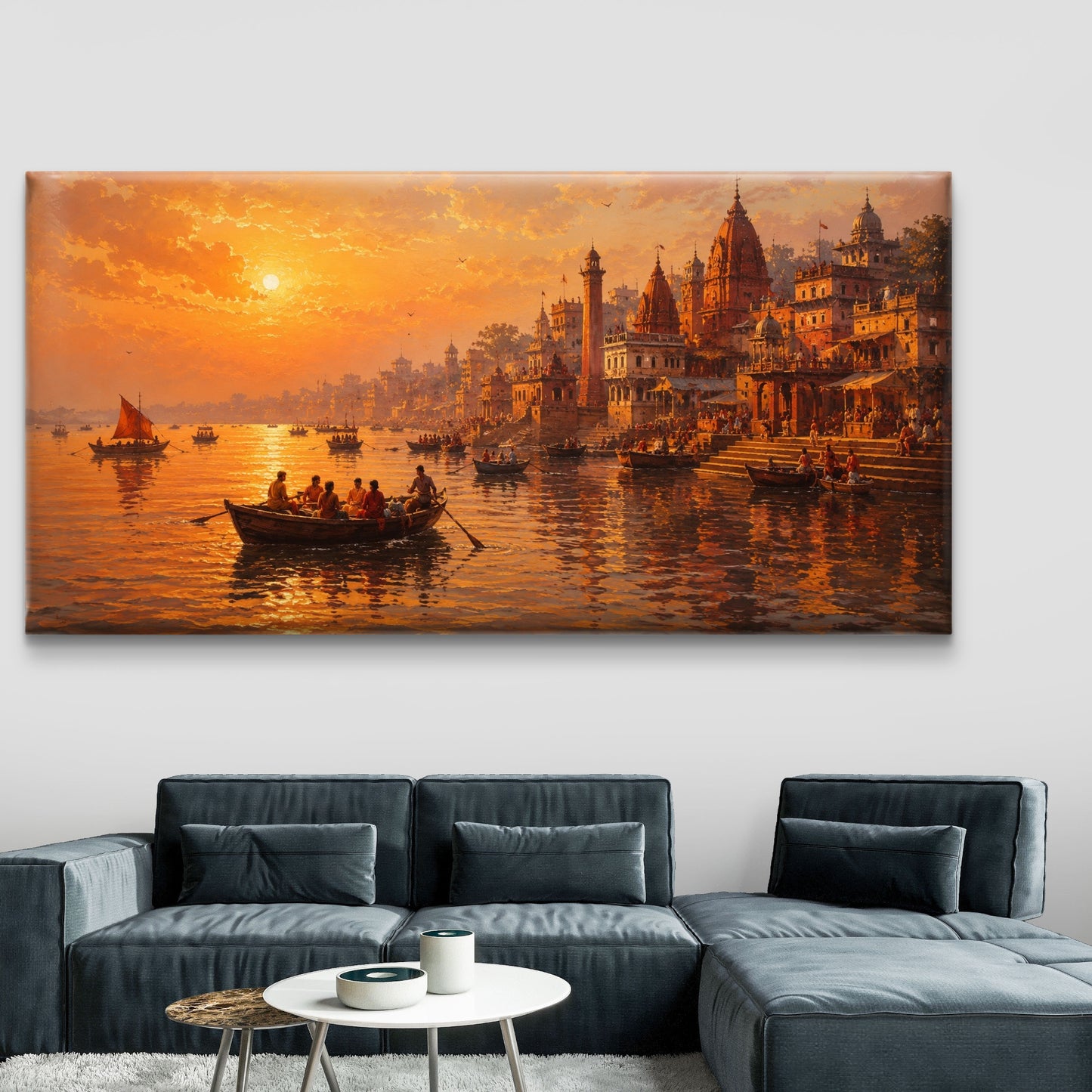Banaras Ghat Premium Canvas Painting - Buy Online | Decor By Neon