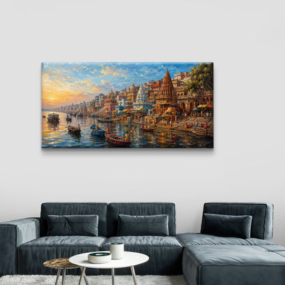 Banaras Ghat Premium Canvas Painting