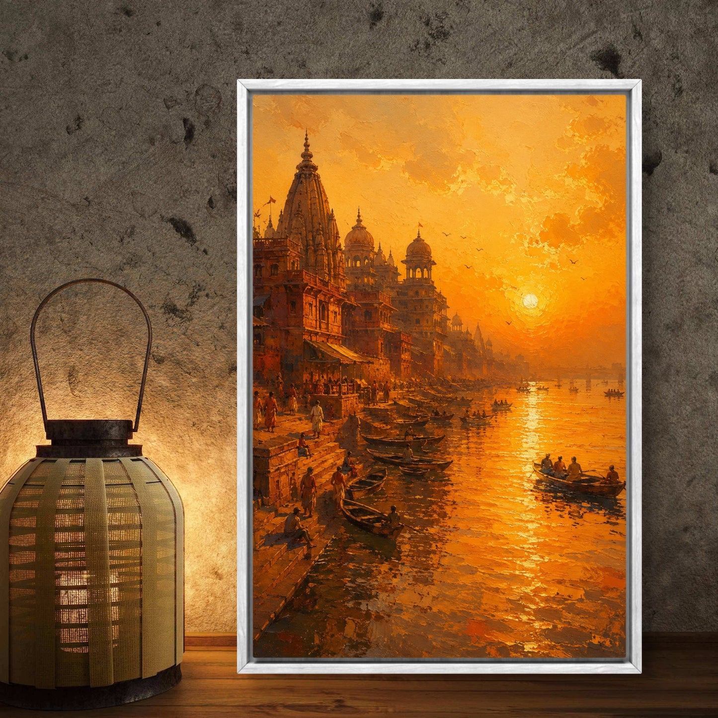 Banaras Ghat Premium Canvas Painting - Buy Online | Decor By Neon