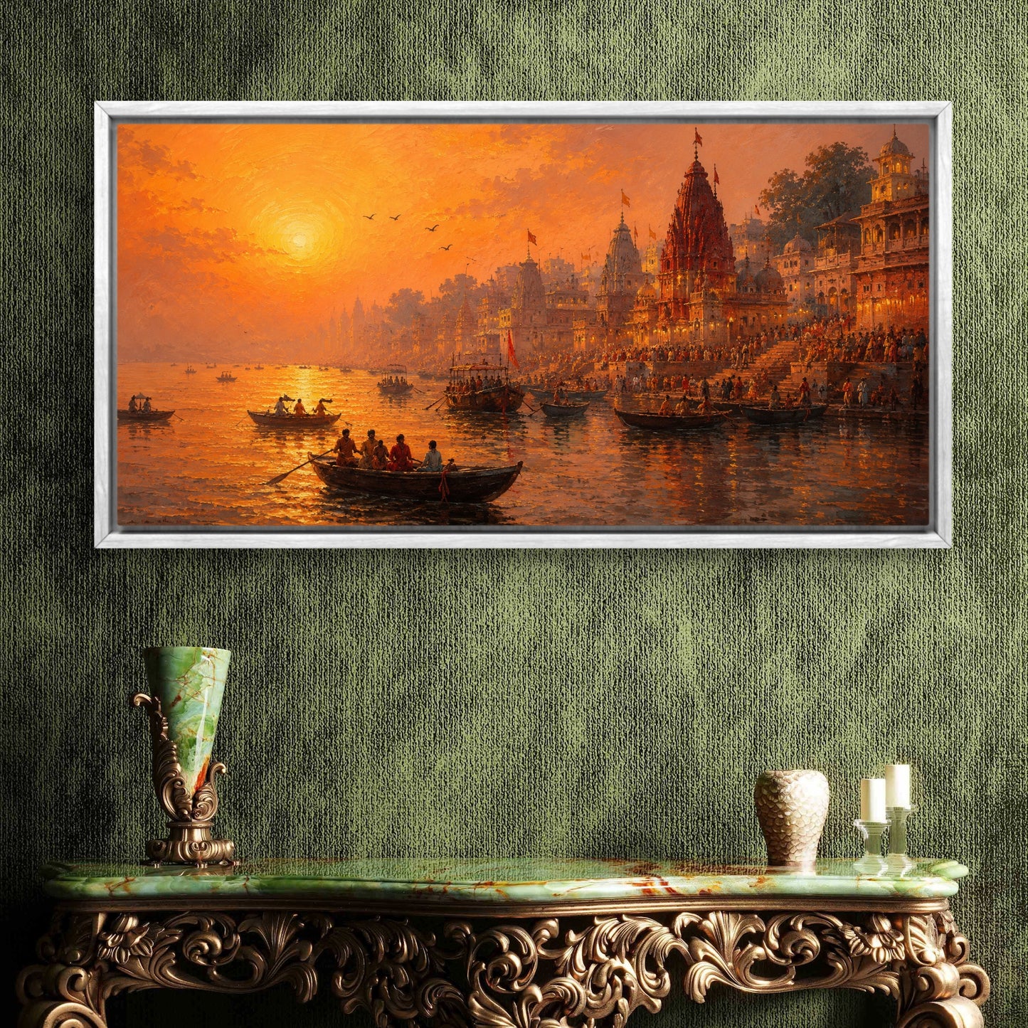 Banaras Ghat Premium Canvas Painting - Buy Online | Decor By Neon