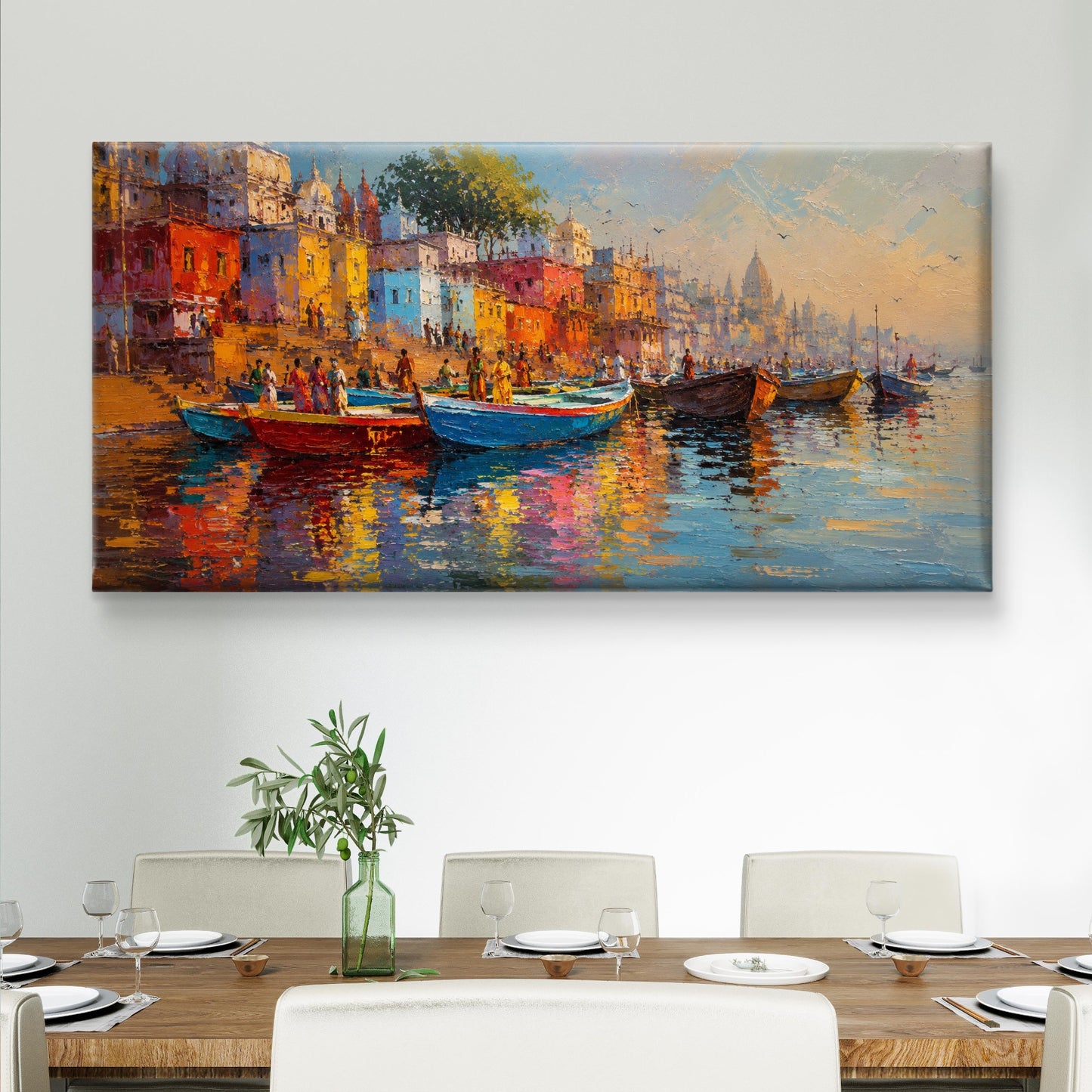 Banaras Ghat Premium Canvas Painting - Buy Online | Decor By Neon